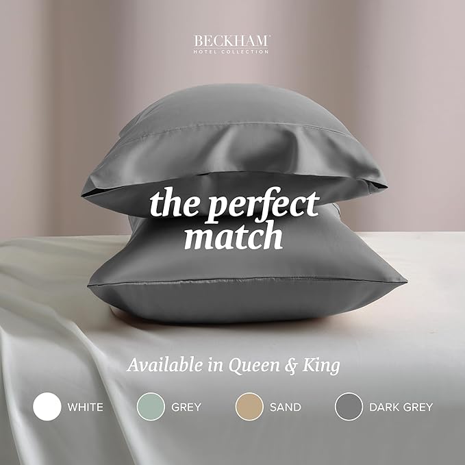 Beckham Hotel Collection Bed Pillowcases Standard/Queen Size Set of 2, 500TC 100% Cotton, Luxury Sateen Bedding, Open End, Breathable, Moisture-Wicking, Dark Gray
