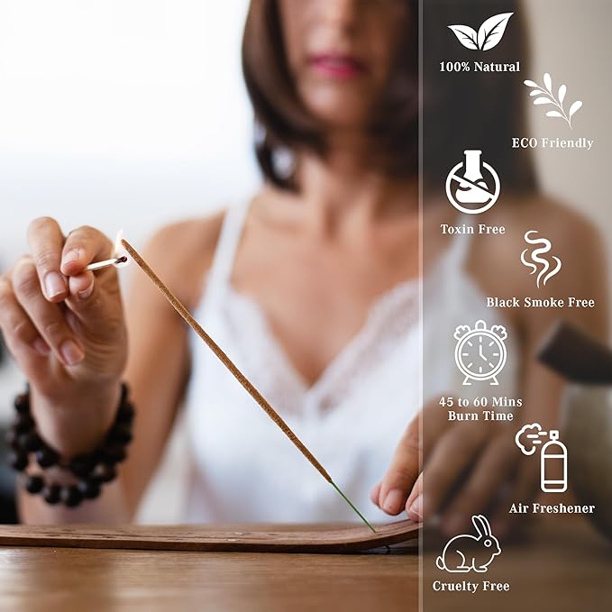 Incense Sticks, Jasmine Incense, Pack of 100 Stick, Hand Rolled Aromatic Masala Made with Natural Ingredients, 45-60 Minute Burn Time, Best for Home Fragrance, Meditation, Yoga, Spiritual Healing