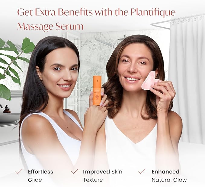 PLANTIFIQUE Rose Quartz Gua Sha Tool – Anti-Aging Face Massager & Jawline Shaper for Skincare Routine – Facial Massage & Skin Care Gift