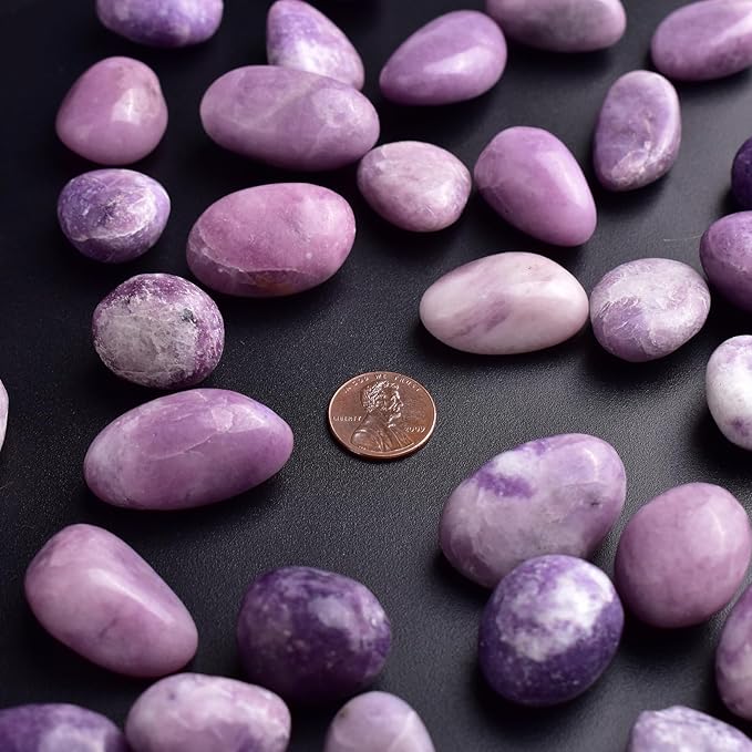 Polished Stone Set Lepidolite Crystals, 0.8" Handpicked Tumbled Gemstones Rocks, Pebbles for Reiki, Chakra, Healing, Home Decor