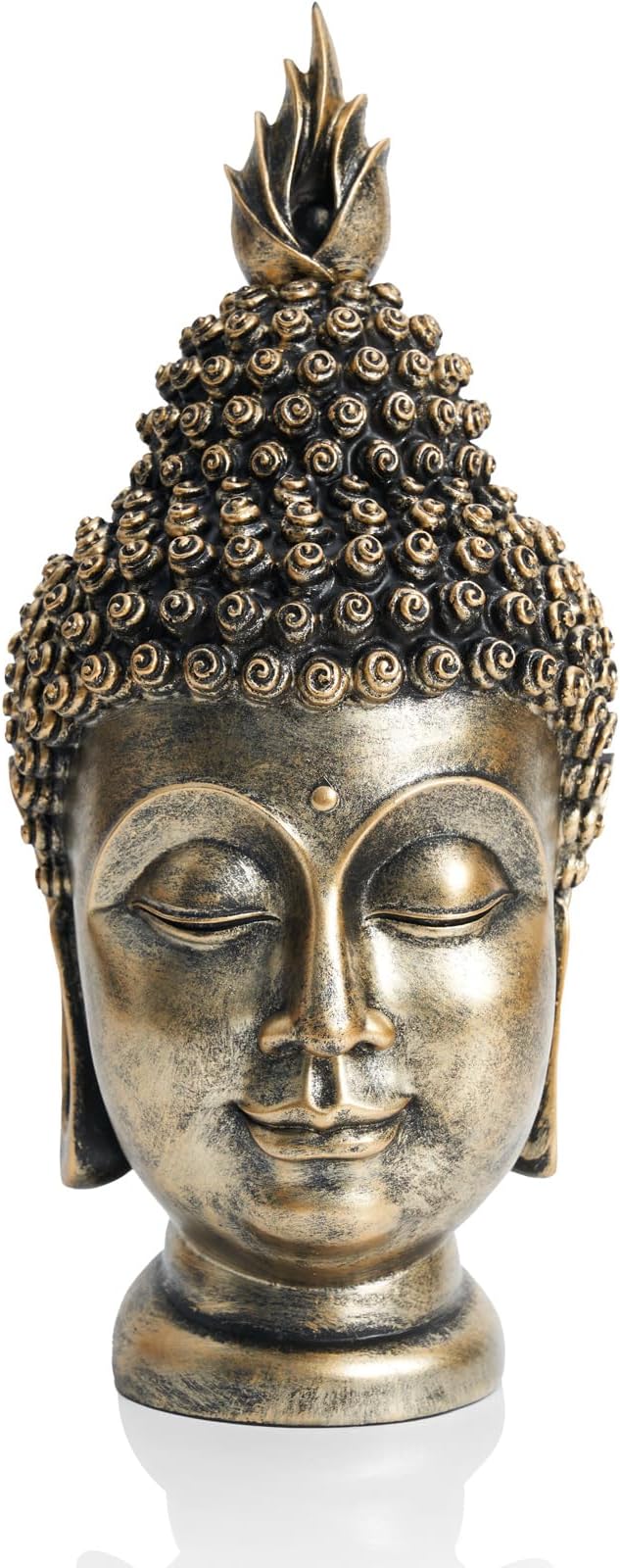 Buddha Head Statue Zen Meditation Decoration, 11 inch Resin Antique Golden Buddha Head Statue for Buddhist Spiritual Altar Decoration Buddhism Gifts