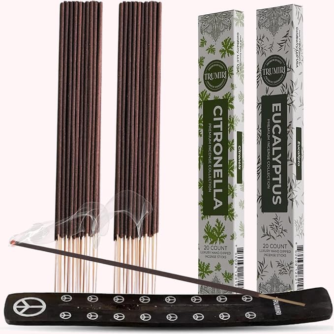 Trumiri Incense Sticks - Combo Pack of 40 Insence-Sticks - 20 Citronella + 20 Eucalyptus - Insenses - Insents - Incents - Inscense - Incence - Incienso - All Natural Incense Sticks