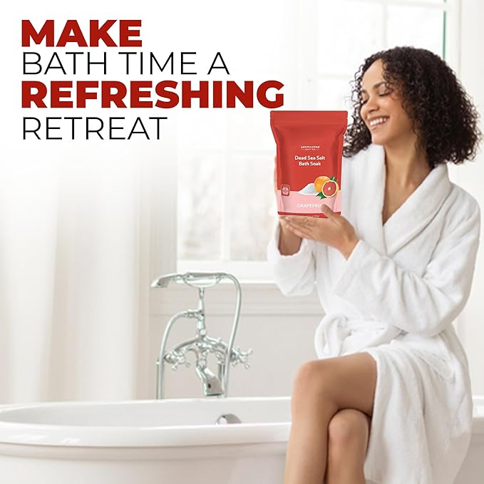 Aromasong Dead Sea Salt - Fine Grain Spa Salt Grapefruit Scent 14 Oz โ 7 Uses Per Pack - Pure & Natural - Used for Body wash Scrub - Soak for Women & Men for Skin Issues and to Relax Tired Muscles