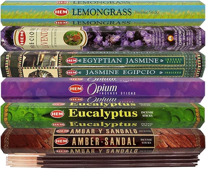 Hem Incense Sticks Variety Pack #28 and Incense Stick Holder Bundle with 6 Outstanding Fragrances