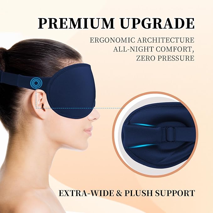 3D Sleep Mask for Men&Women, 2 Pack Contour Eye Masks for Sleep, Side Sleeping Mask for Men&Women, Blackout Eye Mask for Sleeping Eye Mask, Airplane Travel Essentials, Meditation Black & Dark-Blue