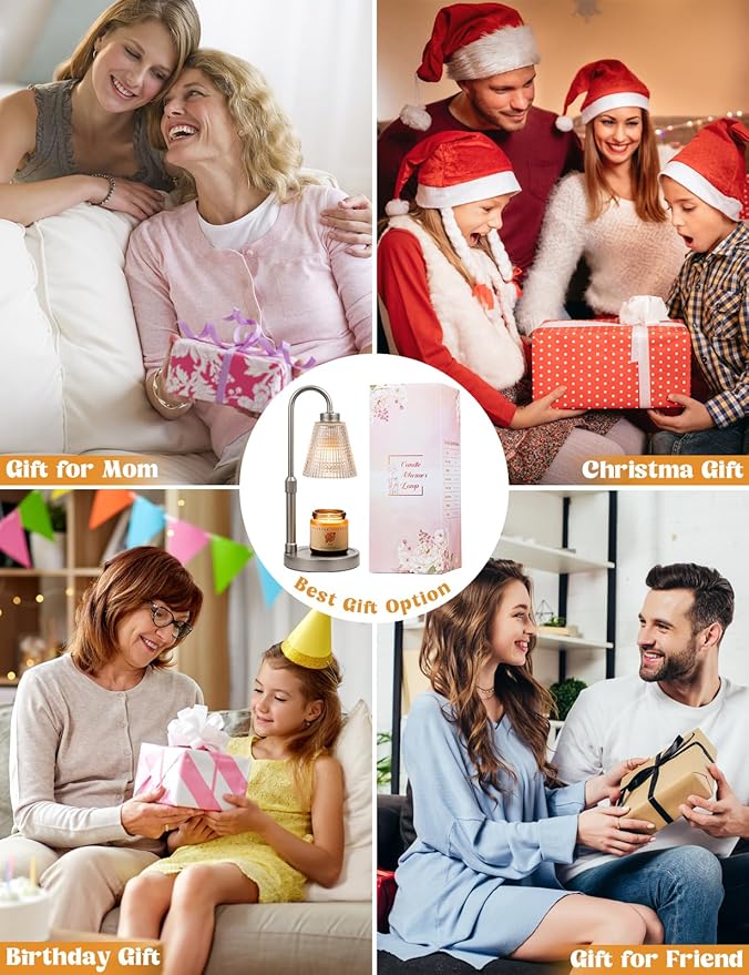 Innqoo Gray Candle Warmer Lamp with Timer, Dimmable Candle Warmer for Jar Candles, Height Adjustable Wax Melts Warmer, Birthday Gifts for Women Mom, House Warming Gifts New Home Decor