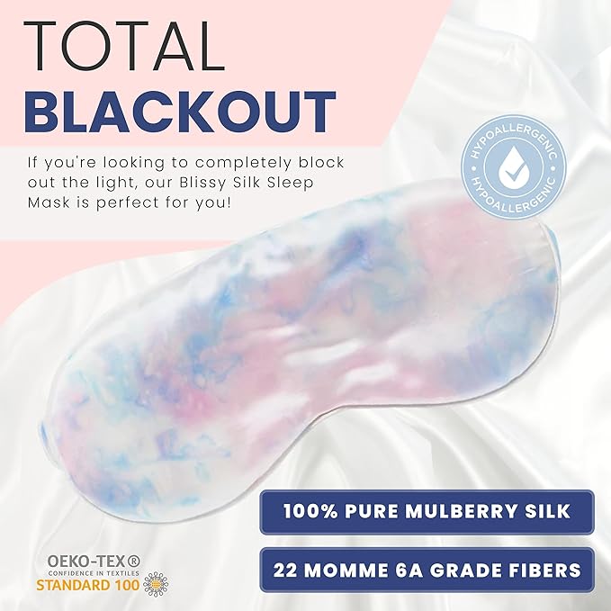 Blissy Silk Sleep Mask - Silk Eye Sleeping Mask for Women & Men for Total Blackout - 100% Pure Mulberry Silk, 22 Momme 6a Fibers - Blindfold Silk Sleep Mask Side Sleeper Eye Cover (Tie Dye)