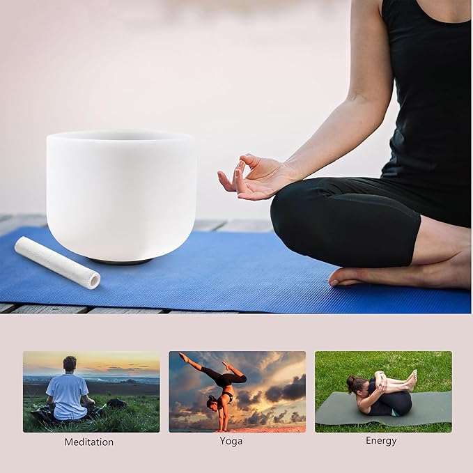 Ryan Dvan 432Hz 8 Inch B Note Crystal Singing Bowl for Healing Mindfulness Meditation Yoga Sound Baths with Case Mallet Suede Striker