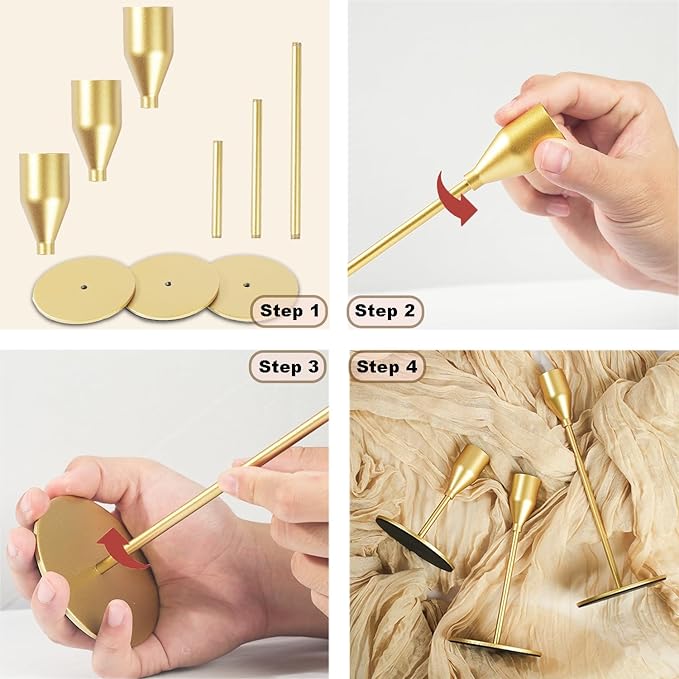 Matte Gold Candle Holders Bulk Painted Gold Metal Candlesticks Fit 0.8 Inch Taper Candles Decorative Metal Candelabra for Wedding Home Holiday Anniversary Party Dinning Table Decors (Set of 15)