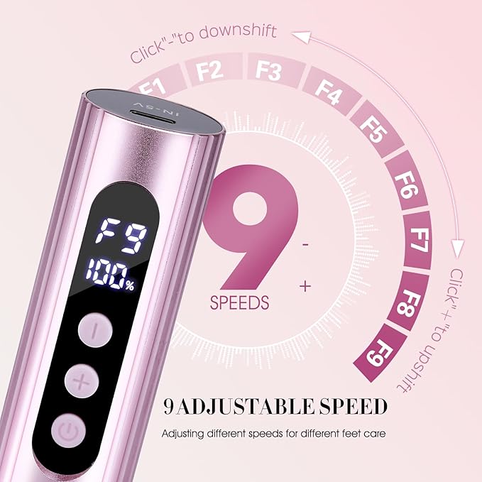 Electric Foot Callus Remover, 2 in 1 Callus Remover for Feet, 9 Adjustable Speeds with Sandpaper Disk and Nail Drill Bits, Digital Display, Rechargeable Pedicure Tools for Dead Skin(Pink)