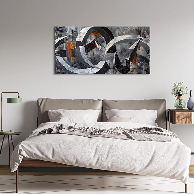 ZESTRILIA Abstract Black and White Wall Art for Living Room Office Gray Canvas Painting Prints Large Artwork Dining Bedroom Decor (40x20 Inches)