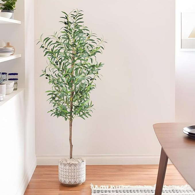 Fake Olive Tree, 5FT 2Pack Tall Plants Olive Trees 60in Silk Plant with Trunk and Realistic 536 Leaves and 20 Fruits for Modern Office Home Decor Indoor