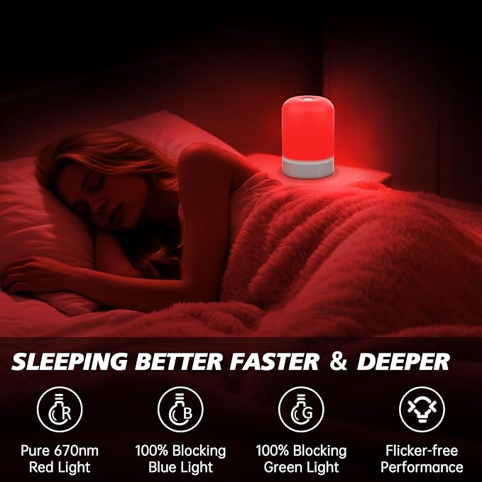 Red Light Therapy Lamp for Sleep & Relaxation – 670nm Bedside Night Light with Touch Control, Dimmable LED Lamp for Bedroom | Cordless, Rechargeable, Portable Design for Travel & Home Use