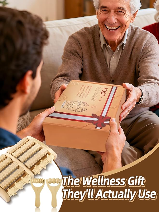 Aulock Double Foot Roller Massager Kit for Plantar Fasciitis Relief - 3 pcs Wooden Anti-Slip Feet Massager for Neuropathy Pain, Christmas Useful Gifts for Mom, Dad