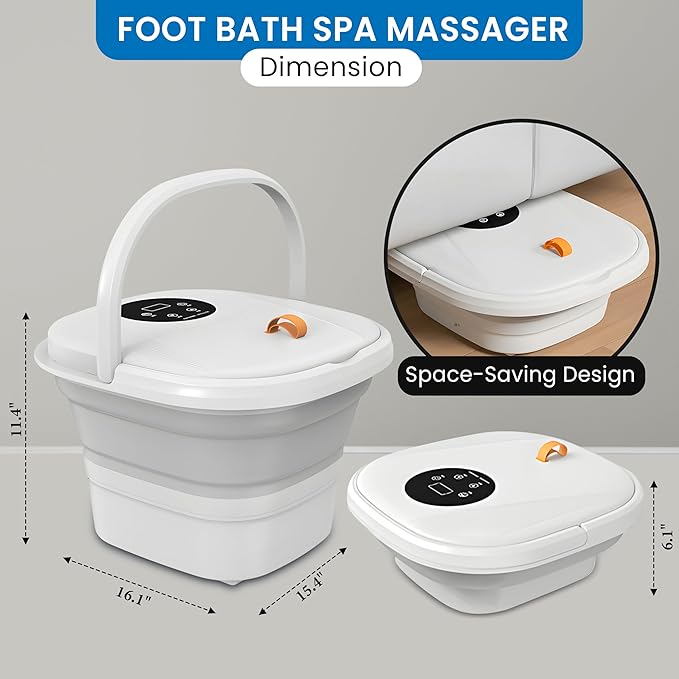 Collapsible Foot Spa Bath Massager with 2025 Upgraded Rotary Shiatsu Taiji Pad for Comfort, Heat, Remote Control, Water Jet, Infrared, and Pedicure for Stress Relief - White
