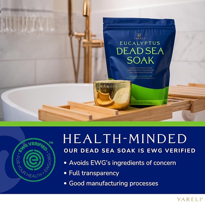Yareli Magnesium Flakes, 5lb Eucalyptus, Dead Sea Bath and Foot Soak, Alternative to Epsom Salt with Over 250,000mg of Magnesium Chloride Per Bag