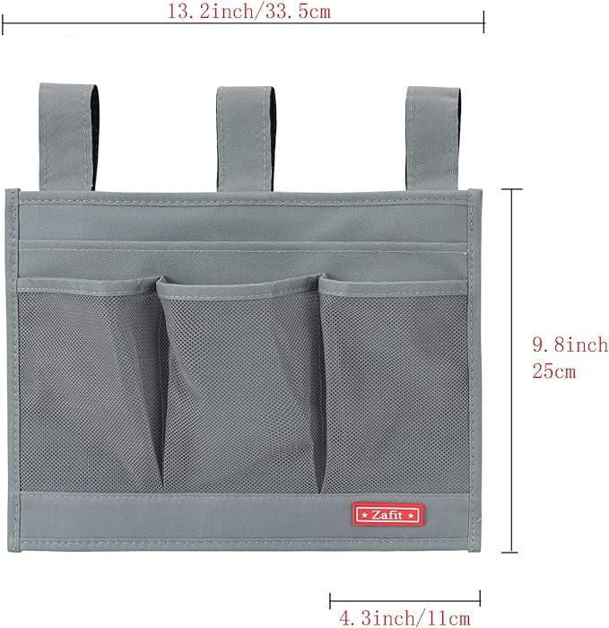 Hanging Bedside Caddy, Bedside Storage Organizer for Magazine, Phone, Remote control (Classic 4 Pockets-Grey)