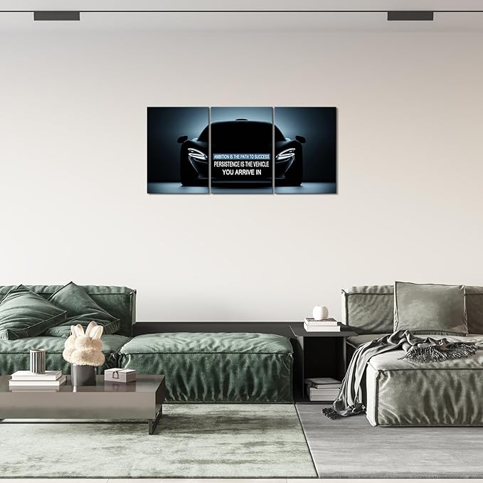 KAWAHONE Inspirational Quotes Wall Art -Ambition & Persistence-Motivational Car Posters Prints Wall Decor -Entrepreneur Positive Black and White Wall Art for Office, Workplace Motivational Posters
