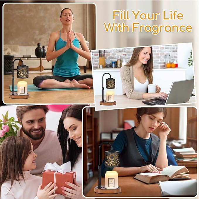 Dimmable Candle Warmer Lamp with Timer Adjustable Height for Scented Jar Candles Electric Candle Wax Melt Warmer for Home Decor Christmas Birthday Gifts for Women Mom(Sunflower+Dragonfly)