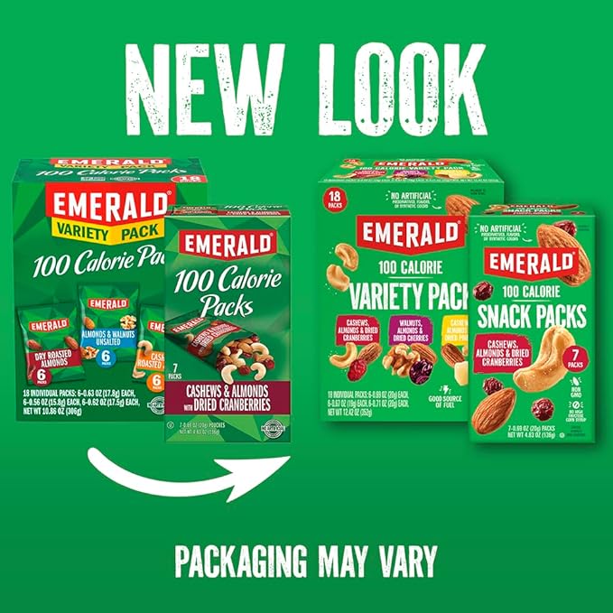 Emerald Nuts, 100 Calorie Packs, 7 Count, Salt & Pepper Cashews, 4.34 Oz