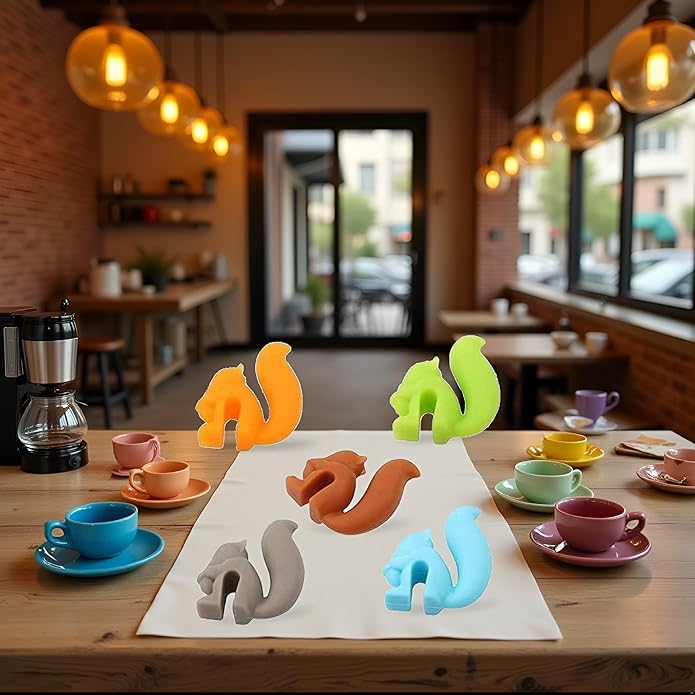 5Pcs Random Color Cute Squirrel Shape Silicone Tea Bag Holder Cup, Squirrel Drink Markers, Tea Bag Holder for Cup Hanging Tool Mug Candy Colors Gift Set,Tea Bag Coasters,Coffee, Tea and Espresso