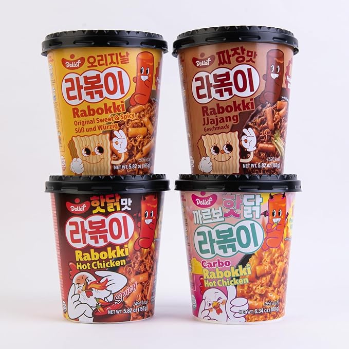 DELIEF Rabokki Hot Chicken CARBO Flavor 180g/6.34oz - Pack of 1, Korean Street food, ramen noodle and Tteokbokki rice cake combined in 1 - Quick and Easy meal