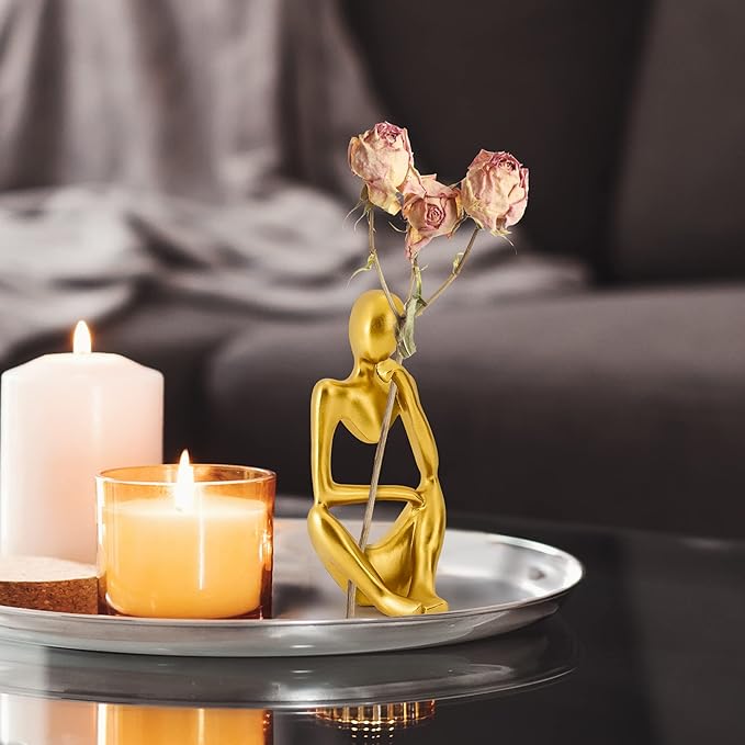 Thinker Statues and Sculptures,Sandstone Resin Thinker Statue Ornaments, Abstract Style Sculptures, Housewarming Gifts, Home Decorations, Living Room Desk Decor (Gold)