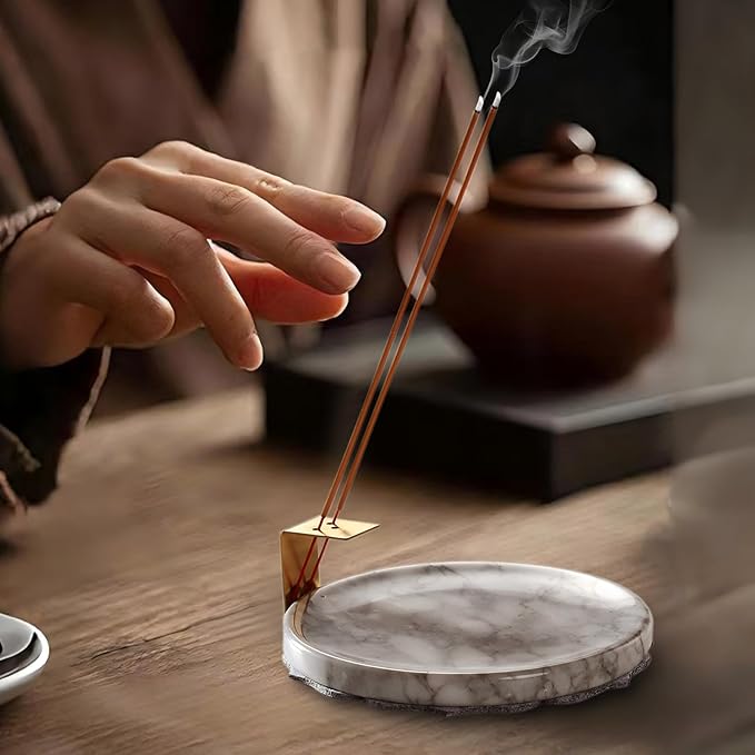 7.1-Inch Marble Incense Holder, Long Incense Holder for Sticks, Large Incense Sticks Holder for Meditation Yoga SPA, Incense Burne for Palo Santo/Sage/Cone/(Grey and White)