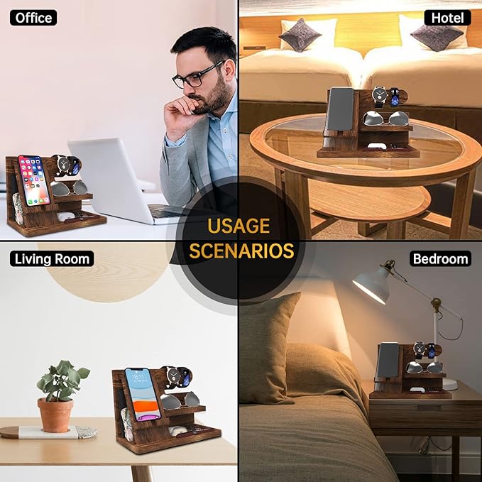 Birthday Gifts for Men Wooden Phone Docking Station Organizer Dad Birthday Nightstand Organizer Desk Wood Gifts Valentines Day Gifts