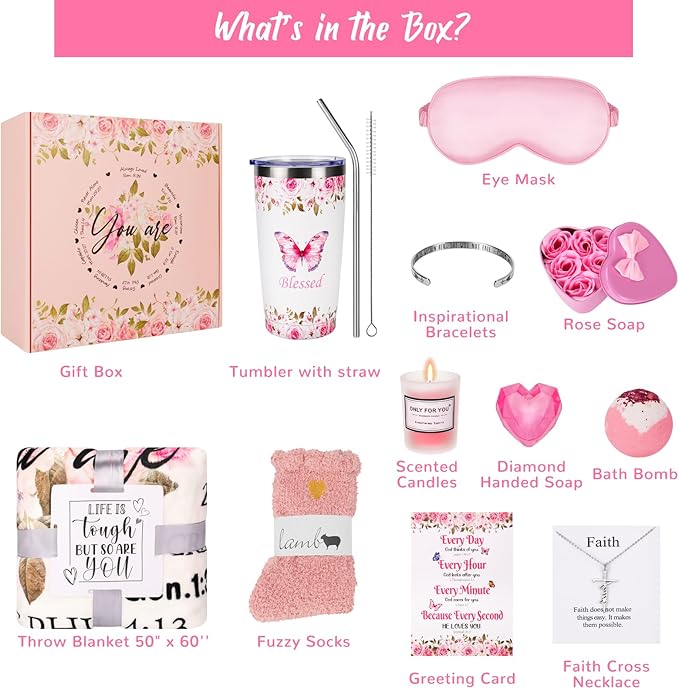 14PCS Christian Gifts for Women Faith, Inspirational Gifts for Women,Spiritual Religious Catholic Baptism Gifts,Get Well Soon Gifts w/ Blanket Mothers Day Gifts for Mom Wife, Girlfriend,Sister