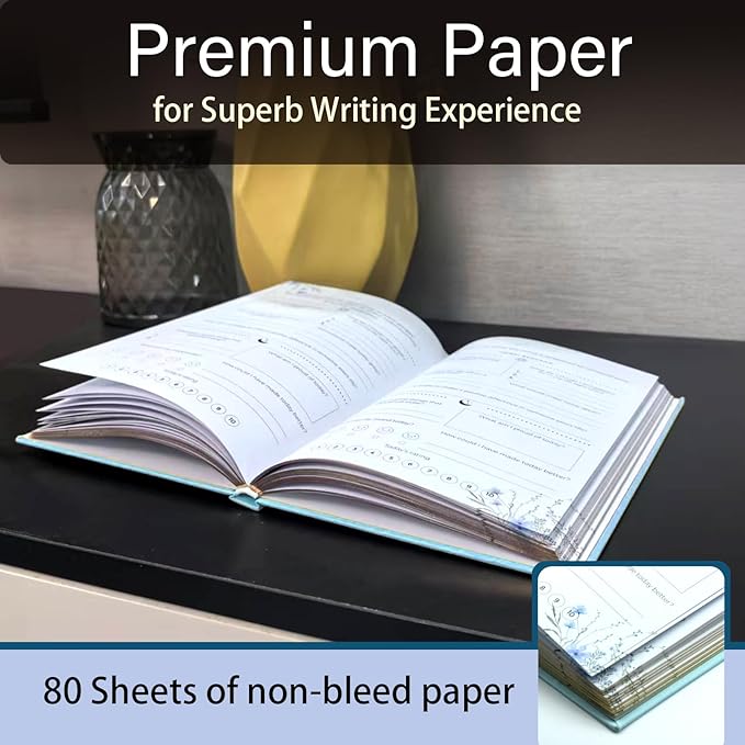 Gratitude Journal, Daily Reflection Journal for More Happiness, Mindfulness & Affirmation, Self Care Journals for Women & Men, 6 Inspirational Stickers and Ballpoint Pen,Blue