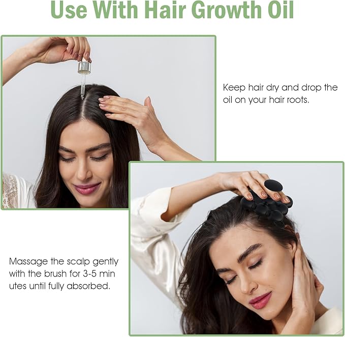 Silicone Scalp Massager Shampoo Brush for Hair Growth, Dandruff Removal & Wet/Dry Care, Hair Scrubber Scalp Stimulator Exfoliator Brush with Soft Bristles for Men & Women, Black