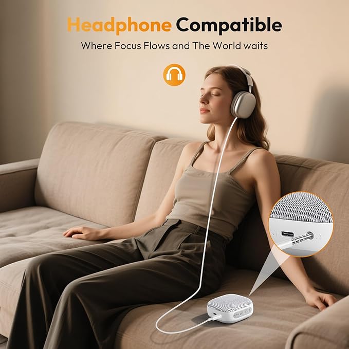 Portable Sound Machine for Travel, White Noise Sound Machine for Sleeping, 52-Hour Lasting Mini Noise Machine with 21 Quality Non-looping Sounds, Headphone Jack, Memory, Timer for Adults,Hotel (White)