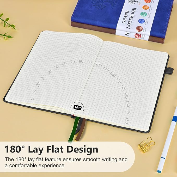 Graph Paper Notebook, 160 Pages Grid Journal for women & men, A5 Hardcover Leather Graphing Notebook for School, Work, Travel, Note Taking 5.9”x8.5” (Black)