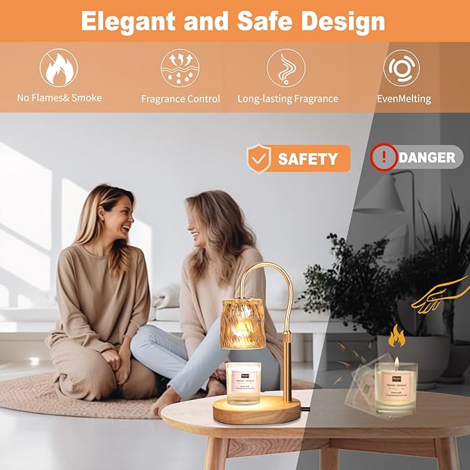 Candle Warmer Lamp with Timer & Dimmer, Candle Warmer Height Adjustable, Fits All Jar Scented Candles, Candle Lamp with 3 Bulbs, Charming Gift for Home Decor