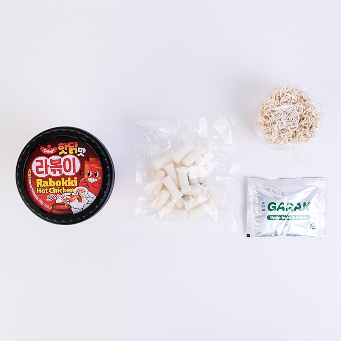 DELIEF Rabokki Hot Chicken Flavor 165g/5.82oz - Pack of 1, Korean Street Food, Ramen Noodle and Tteokbokki Rice Cake Combined in 1 - Quick and Easy Meal