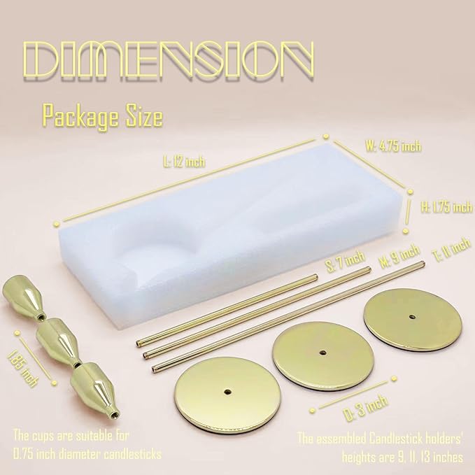 6Pcs Lemon Gold Candlestick Holders Set Fit 3/4" Tall Taper Candle Home Decorative Table Centerpieces for Family Dinning, Party Decoration