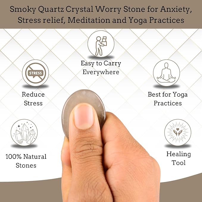 Smoky Quartz Worry Stones – Crystal Thumb Worry Stone for Anguish, Stress – Relaxing and Soothing Balance Stones for Meditation, Stress Relief – Healing Stones and Crystals for Men and Women