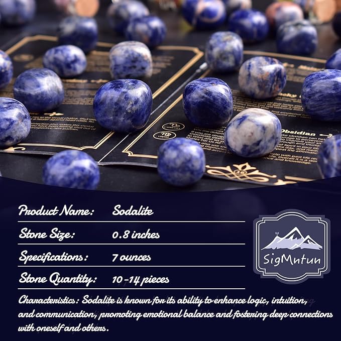 Polished Stone Set Sodalite Crystals, 0.8" Handpicked Tumbled Gemstones Rocks, Pebbles for Reiki, Chakra, Healing, Home Decor