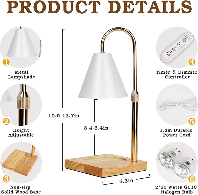 White Candle Warmer Lamp with Timer Dimmer, Electric Candle Lamp Warmer for Bedroom Decor, Birthday Gifts for Mom, Adjustable Metal Candle Lamp, Christmas Gifts, Home Decor for House Warming Gifts