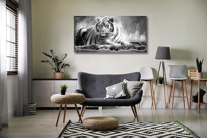 Yxbhhym Animal Black and White Tiger Canvas Wall Art Picture Tiger Painting Print Gallery Wrap Office Bathroom Living Room Decoration Modern Home Art Framed Wall Artโ 20X40inch
