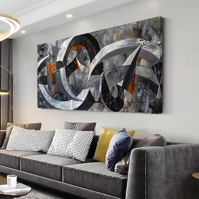 ZESTRILIA Abstract Black and White Wall Art for Living Room Office Gray Canvas Painting Prints Large Artwork Dining Bedroom Decor Extra Large (58x28 Inches)