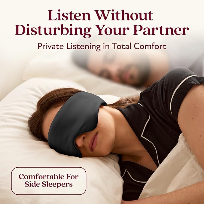 SilkSound 100% Mulberry Silk Bluetooth Sleep Mask for Side Sleepers, Sleeping Eyemask with Bluetooth Headphones, Eye Mask Headphones, Sleep Headphones for Side Sleepers, White Noise Head Phones