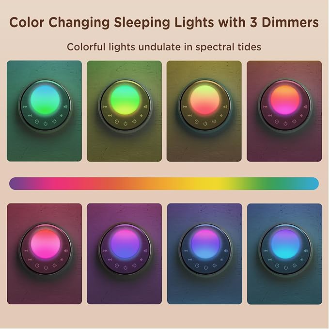 Peakeep Sound Machine with Sleeping Light for Baby, White Noise Lullaby Hush Heartbeat Fan 27 Sounds, 3 Dimmers Dimmable, Travel Battery Machine 30 Volume Loud, 25 Hours Continuous Audio (Aqua)