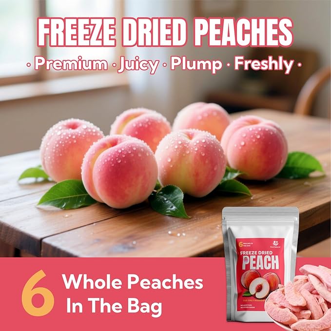 Premium Freeze Dried Peaches Chips,All Natural Dehydrated Fruit Snacks, 110g/3.88oz | No Sugar Added, Vegan & Paleo-Friendly | Add to Smoothies, Baking, Camping & Emergency Kits