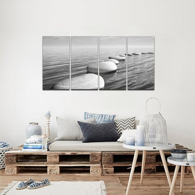 sechars - Zen Canvas Wall Art Peaceful Relaxing Grey Zen Stones Pictures Poster Wall Art for Living Room Bedroom Spa Yoga Room Wall Decoration Stretched on Wood Frame Ready to Hang