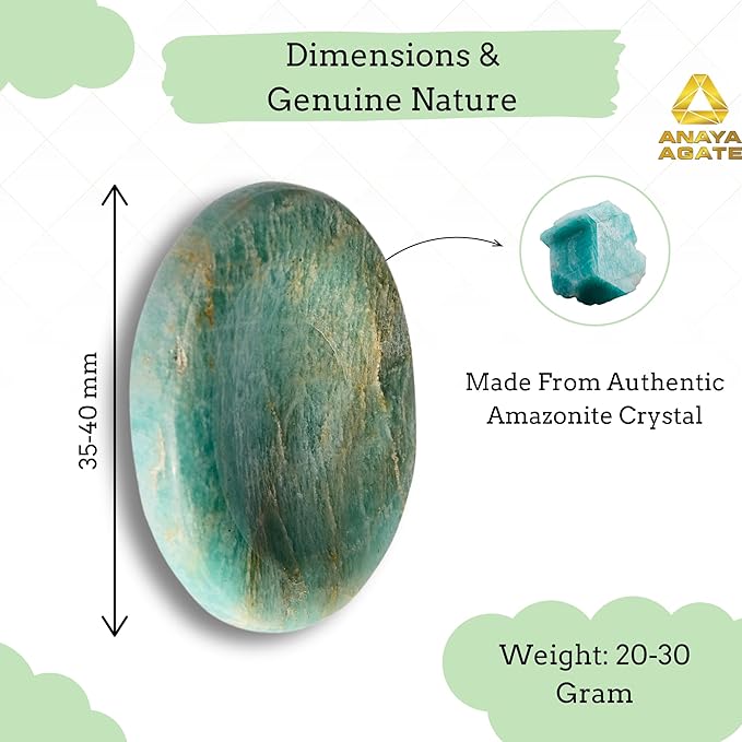 Amazonite Worry Stone – Crystal Thumb Worry Stones for Anguish, Stress – Relaxing and Soothing Balance Stones for Meditation, Stress Relief – Healing Stones and Crystals for Men and Women