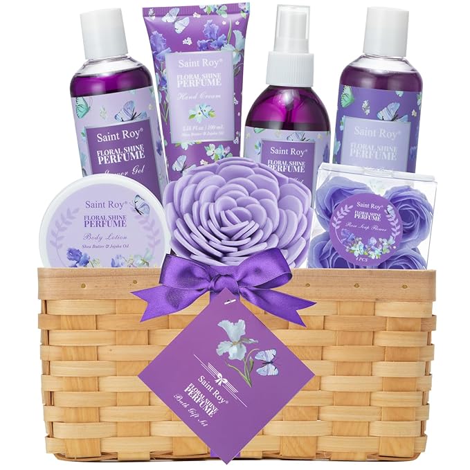 Bath & Shower Spa Basket Gift Set, Perfume Scent spa kit for women w/ Shower Gel, Bubble Bath,Lotions, Bath and Body Christmas Gifts for Women, Self Care Gifts Basket for Her, Birthday Gifts