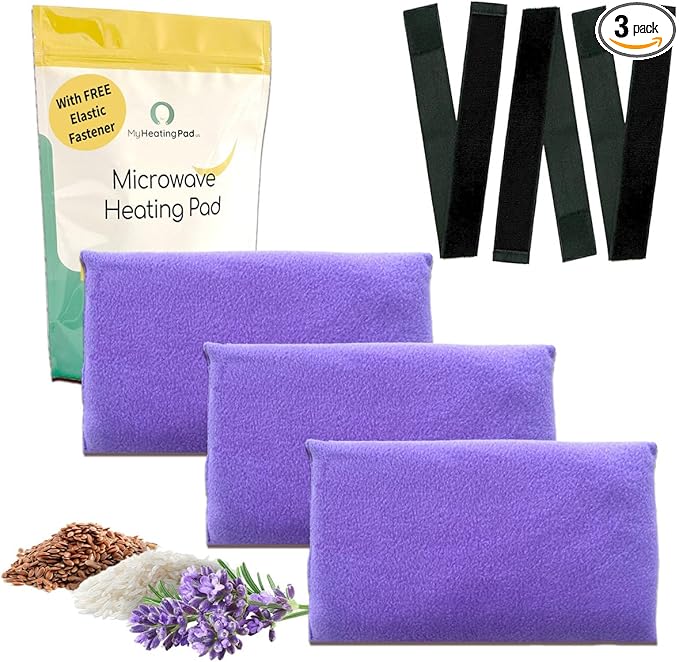 Microwavable Heating Pads for Lower Back and Shoulder - Microwave Hot Pack Heat Pad for Cramps - Heated Pad Therapy - 3 Packs Purple - Lavender Scent