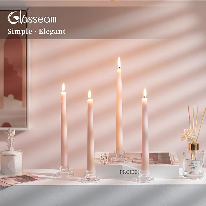 Glasseam Glass Tapered Candlestick Holders: 20Pcs Small Taper Candle Holders Bulk Short Candle Stick Candle Holder Clear Modern Candle Holder for Table Centerpiece Wedding Christmas Dining Party Decor